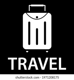 Suitcase icon with text. Hand drawn element, vector illustration in white on a black background.