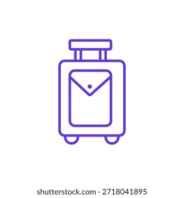 Icono de la maleta. Ilustración de línea fina de equipaje de viaje con bolsillo, pictograma de bolso de viaje, viaje de vacaciones y Festiva Journey Essentials, símbolo de turismo, embalaje y aventura.