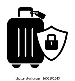 Suitcase icon, travel baggage vector, luggage symbol with safe and lock logo
