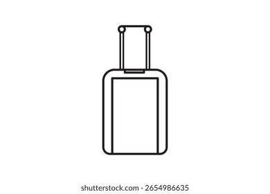 ícone de mala, vetor de bagagem de viagem, ilustração de saco de carrinho simples, símbolo de saco de viagem de contorno, arte minimalista da linha de bagagem, desenho de bagagem de férias, ícone de mala rolante, viagem em preto e branco 