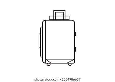 suitcase icon, travel luggage vector, simple trolley bag illustration, outline travel bag symbol, minimalist luggage line art, vacation baggage drawing, rolling suitcase icon, black and white travel 