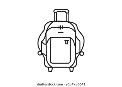 suitcase icon, travel luggage vector, simple trolley bag illustration, outline travel bag symbol, minimalist luggage line art, vacation baggage drawing, rolling suitcase icon, black and white travel 