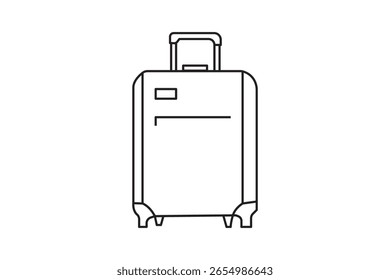 suitcase icon, travel luggage vector, simple trolley bag illustration, outline travel bag symbol, minimalist luggage line art, vacation baggage drawing, rolling suitcase icon, black and white travel 