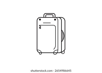 suitcase icon, travel luggage vector, simple trolley bag illustration, outline travel bag symbol, minimalist luggage line art, vacation baggage drawing, rolling suitcase icon, black and white travel 