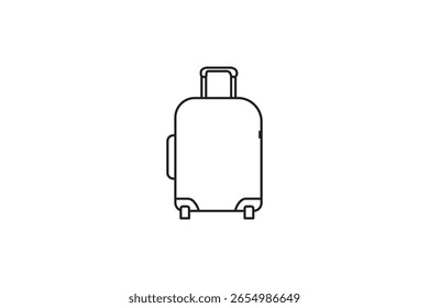 suitcase icon, travel luggage vector, simple trolley bag illustration, outline travel bag symbol, minimalist luggage line art, vacation baggage drawing, rolling suitcase icon, black and white travel 