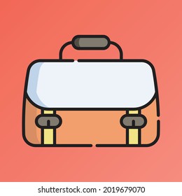 Suitcase Icon Vector Illustration. Flat Outline Cartoon. Travel and Tourism Icon Concept Isolated Premium Vector