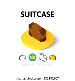 Suitcase icon, vector symbol in flat, outline and isometric style