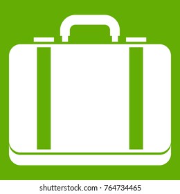 Suitcase icon white isolated on green background. Vector illustration