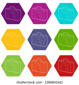 Suitcase icons 9 set coloful isolated on white for web