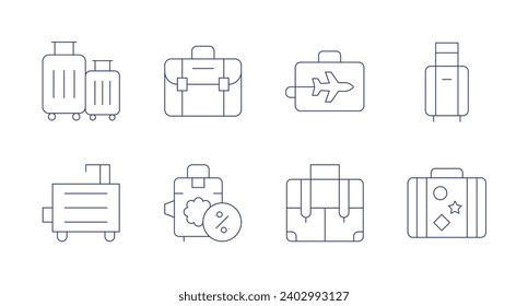 Suitcase icons. Editable stroke. Containing luggage, briefcase, suitcase, business trip.