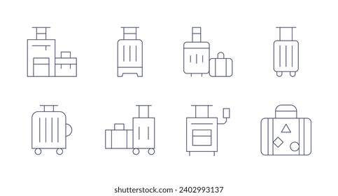 Koffer-Symbole. Bearbeitbarer Strich. Mit Gepäck, Reisen, Gepäck, Koffer.