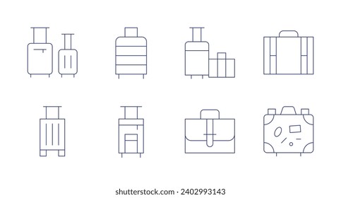 Suitcase icons. Editable stroke. Containing baggage, luggage, briefcase, suitcase.