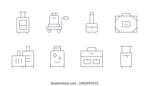 Suitcase icons. Editable stroke. Containing baggage, trolley, luggage, briefcase, suitcase.