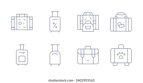 Suitcase icons. Editable stroke. Containing travel, luggage, briefcase, suitcase.