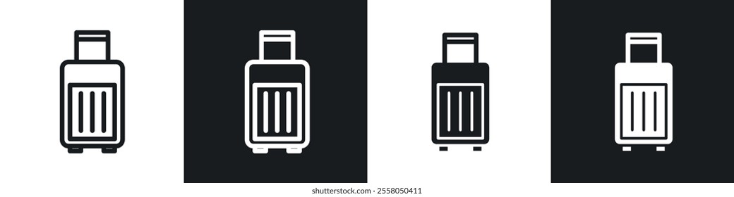 Suitcase icons pack in black and white filled and outlined versions.
