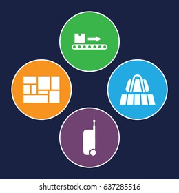 Suitcase icons set. set of 4 suitcase filled icons such as luggage belt, luggage scan, lugagge
