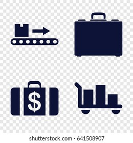 Suitcase icons set. set of 4 suitcase filled icons such as money case, luggage scan, case