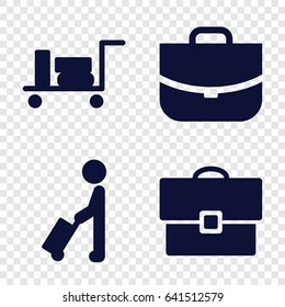 Suitcase icons set. set of 4 suitcase filled icons such as man with luggage, luggage