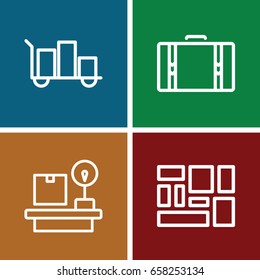 Suitcase icons set. set of 4 suitcase outline icons such as lugagge, lugagge weight, suitcase