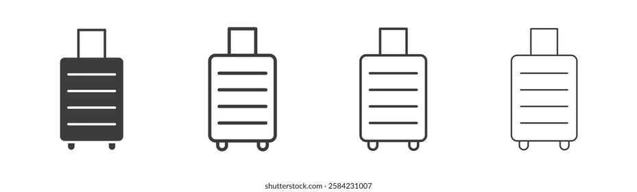 Suitcase icons set. Liner outlined and flat black color