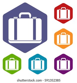 Suitcase icons set rhombus in different colors isolated on white background