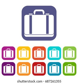 Suitcase icons set vector illustration in flat style in colors red, blue, green, and other