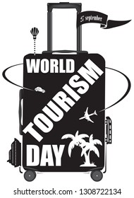Suitcase with the image of various types of tourism to the World Tourism Day