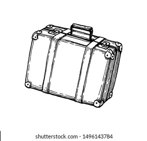 Suitcase. Ink sketch isolated on white background. Hand drawn vector illustration. Retro style.