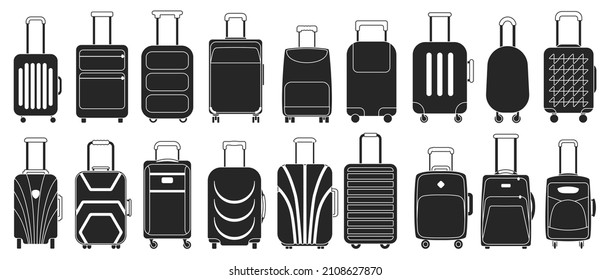 Suitcase isolated black set icon. Vector black set icon luggage for travel. Vector illustration suitcase on white background.
