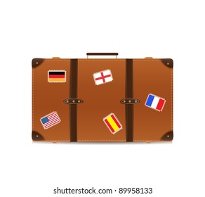 Suitcase Isolated on White with Traveling Flags