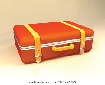 suitcase isolated vector 3D illustration. brown suitcase with yellow suspenders 3D icon.