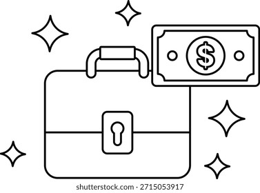 Ein Koffer mit Schlüssel und Dollarschein. Der Koffer ist offen und der Dollarschein ist oben drauf