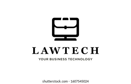 Suitcase Law with Monitor Computer Technology Logo Design Inspiration