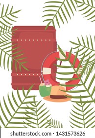 suitcase lifebuoy hat cocktail exotic branch summer