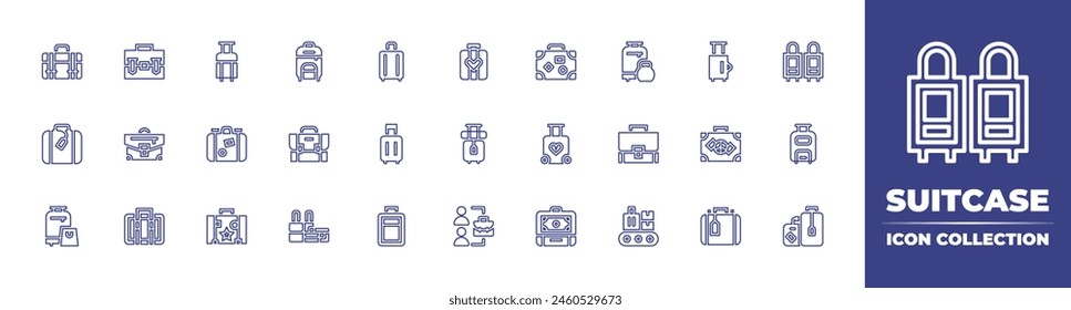 Suitcase line icon collection. Editable stroke. Vector illustration. Containing luggage, suitcase, travel, bagagge, honeymoon, briefcase, job, weight, conveyor.