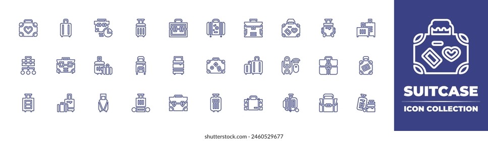 Suitcase line icon collection. Editable stroke. Vector illustration. Containing luggage, suitcase, travelbag, briefcase, business, baggage, travel, conveyorbelt.