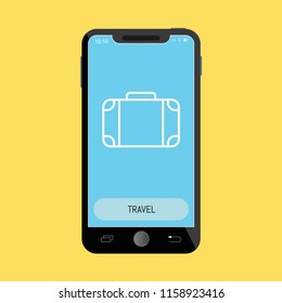 Suitcase Line Icon on Mobile Screen.