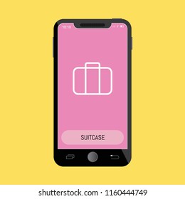 Suitcase Line Icon on Mobile Screen.