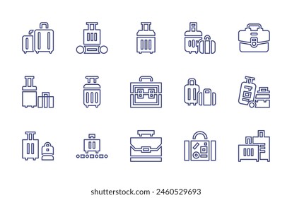 Suitcase line icon set. Editable stroke. Vector illustration. Containing luggage, suitcase, case, luggagescale, baggage, conveyorbelt.