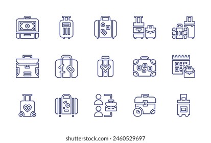 Suitcase line icon set. Editable stroke. Vector illustration. Containing suitcase, briefcase, suitcases, travelbag, honeymoon, luggage, baggage.