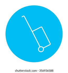Icono de línea maletín para web, móvil e infografía. Icono de blanco vector en el círculo azul claro aislado en fondo blanco.