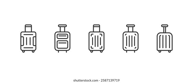 Suitcase line icons set, pixel perfect, 64x64px grid, vector eps10 illustration