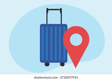 Mala e marcador de ponto de localização da ilustração vetorial do mapa de navegação