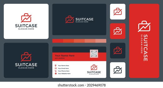 suitcase logo and analytical or financial chart logo. business card design