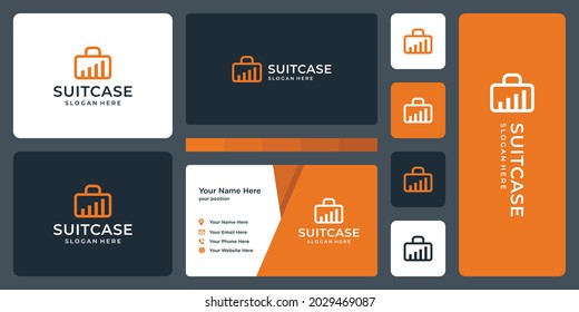 suitcase logo and investment or financial chart  logo. business card design