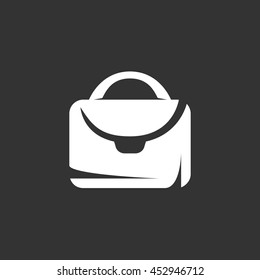 Suitcase logo on black background. Bag vector icon