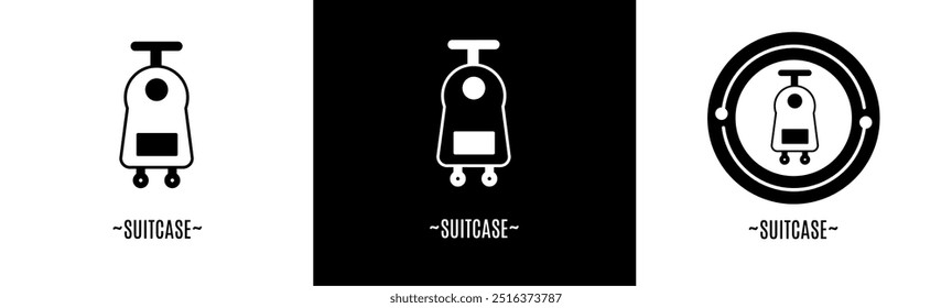 Suitcase logo set. Collection of black and white logos. Stock vector.