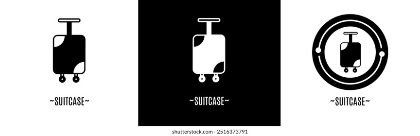 Suitcase logo set. Collection of black and white logos. Stock vector.