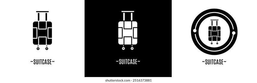 Suitcase logo set. Collection of black and white logos. Stock vector.