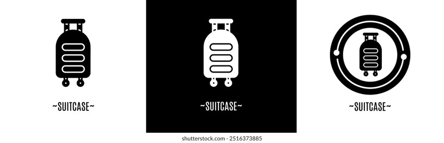 Suitcase logo set. Collection of black and white logos. Stock vector.
